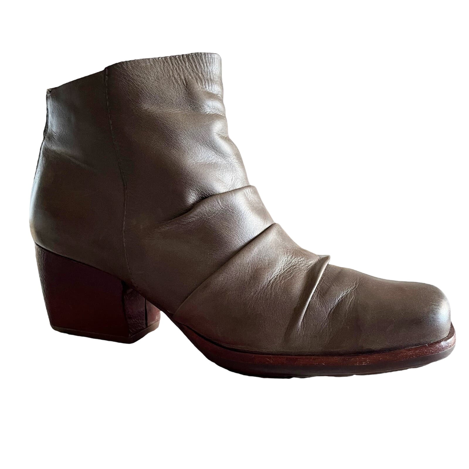 Kork Ease Kissel Ankle Boots Ruched Leather Block Stacked Heels Back Zipper 9m
